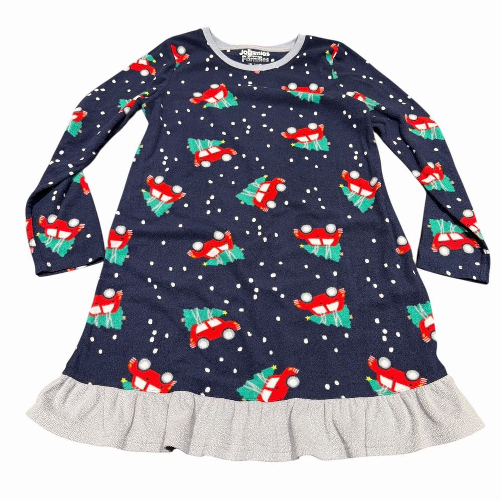 Jammies For Your Families Girls 12 Navy Nightgown Red Car Christmasโ Tree Ruffle